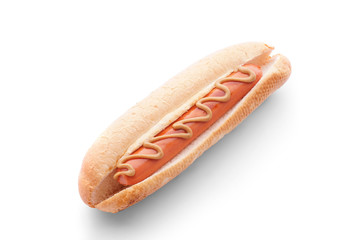 Tasty hot dog on white background