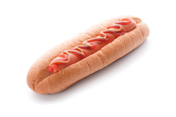 Tasty hot dog on white background