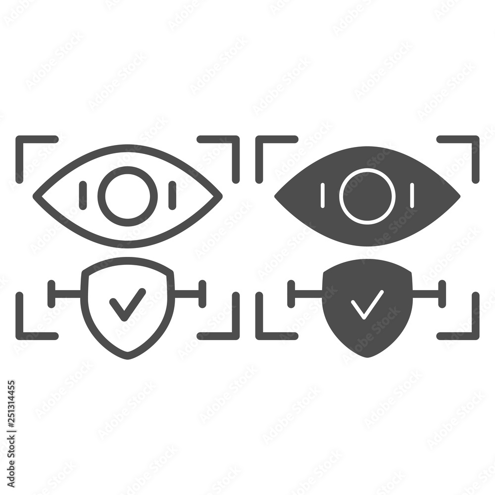 Poster retina recognition approved line and glyph icon. eye identification and check vector illustration is