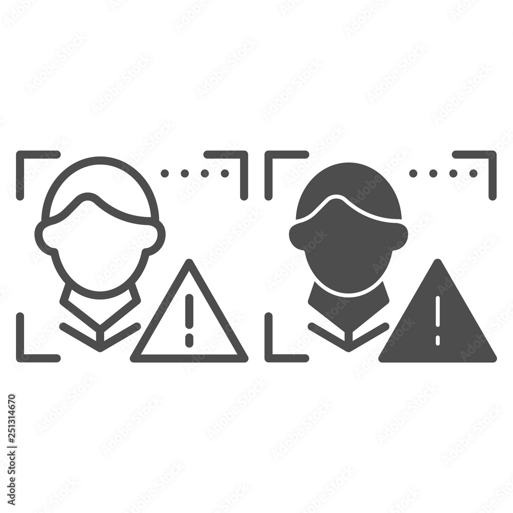 Poster facial recognition alert line and glyph icon. face scan attention vector illustration isolated on wh