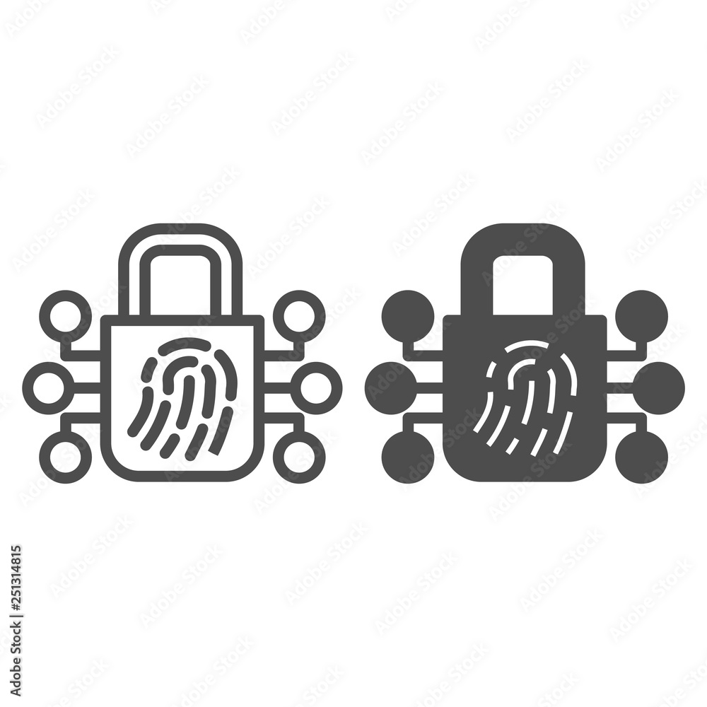 Aufkleber fingerprint with lock line and glyph icon. finger scan locked vector illustration isolated on white.