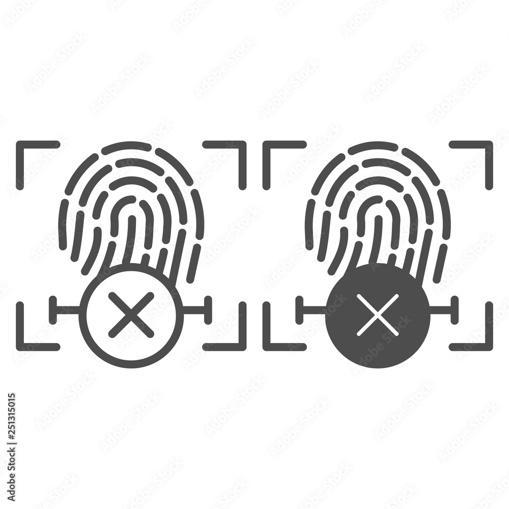 Poster fingerprint denied line and glyph icon. finger identification and cross vector illustration isolated