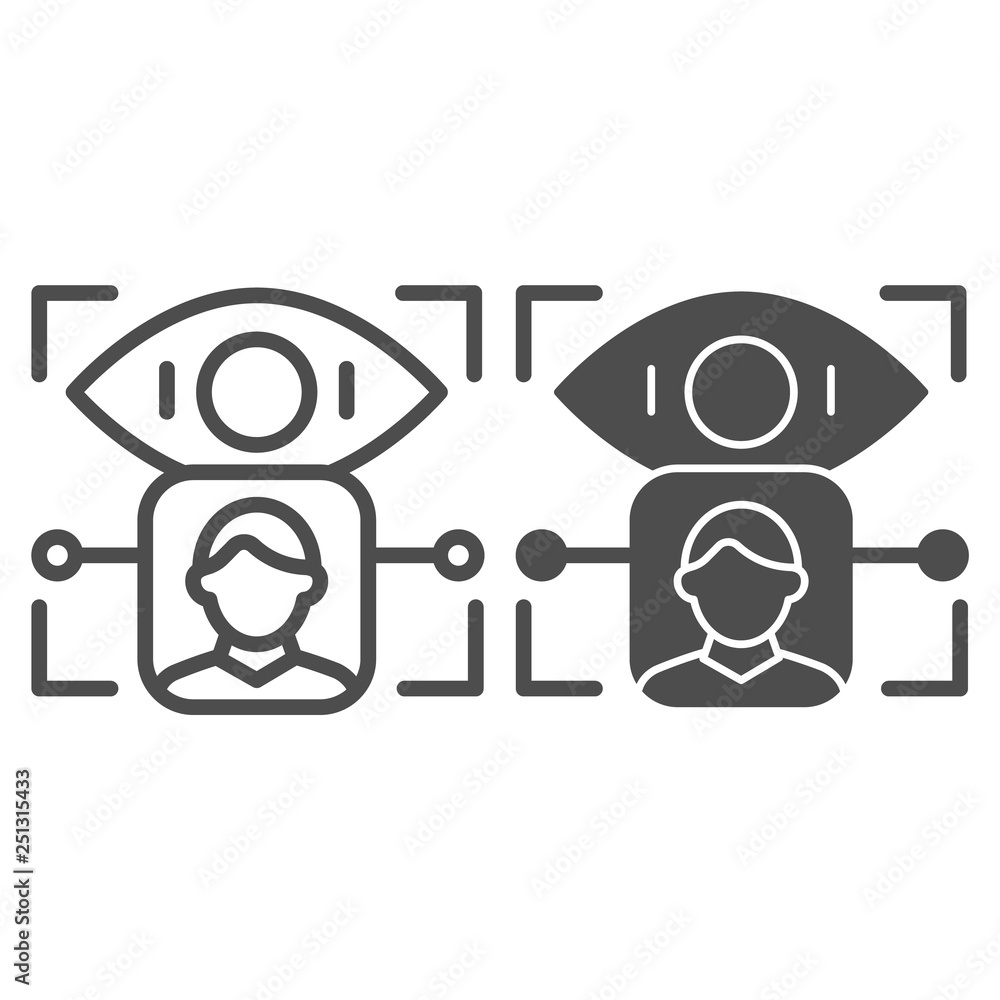 Aufkleber person retina recognition line and glyph icon. user eye identification vector illustration isolated 