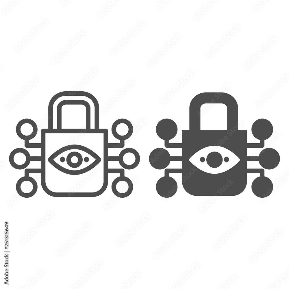 Aufkleber retina scanning lock line and glyph icon. eye idendification and padlock vector illustration isolate