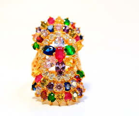 Gemstone rings are beautiful jewelry on old wooden floors.