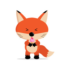 Cute fox cartoon eat ice cream. Vector concept illustration for design.