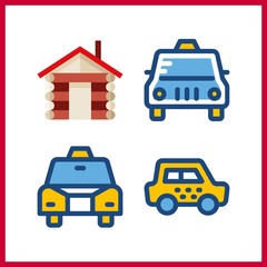 Naklejka premium 4 roof icon. Vector illustration roof set. house and taxi icons for roof works
