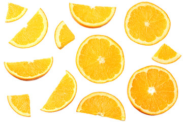 Fototapeta premium orange with slices isolated on white background. healthy food. top view