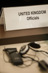 Fototapeta premium Details with the text ‘United Kingdom officials’ during a conference of European Union politicians