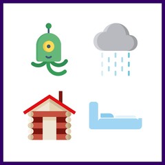 4 window icon. Vector illustration window set. bunk and rain icons for window works