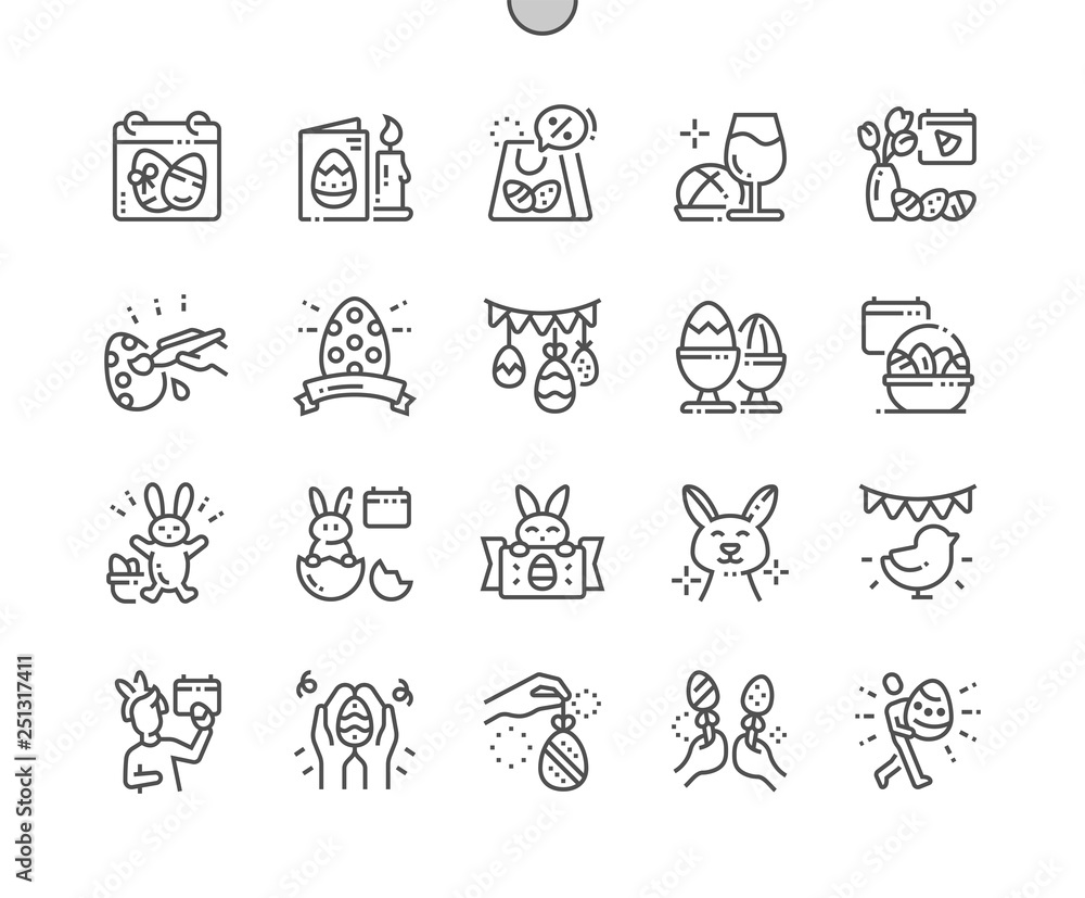 Poster easter well-crafted pixel perfect vector thin line icons 30 2x grid for web graphics and apps. simpl