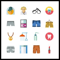 16 makeup icon. Vector illustration makeup set. hair curler and glasses icons for makeup works