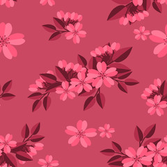 Seamless pattern with floral pink cherry blossim.