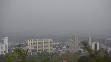 City skyline leonberg during rain foggy day