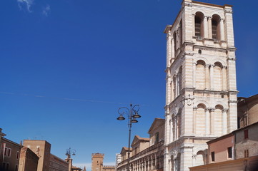 Fototapeta na wymiar Bell tower of the Cathedral of Ferrara, Italy