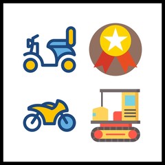 Naklejka premium 4 race icon. Vector illustration race set. motorbike and medal icons for race works
