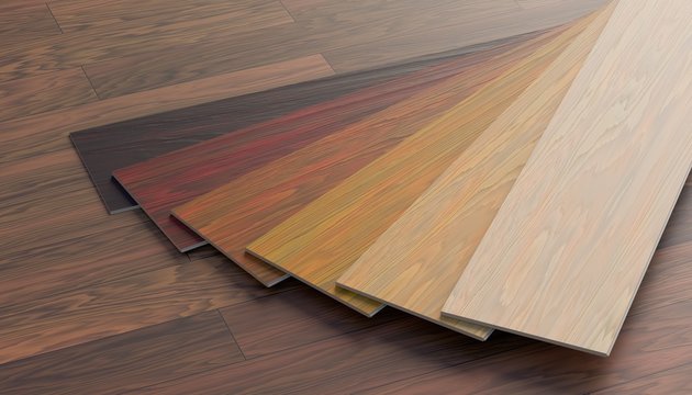 Color samples of wooden laminate floor. 3D rendered illustration.