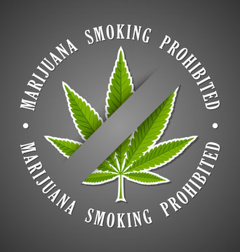 Marijuana Hemp (Cannabis Sativa Or Cannabis Indica) Smoking Prohibited Leaf Icon On Dark Grey Background