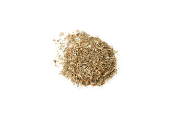Differnt dry herbs and spice isoladet on white background close up view. Useful image for designer with copy space