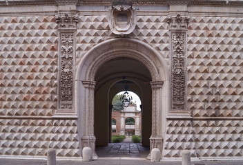 Entrance door of Diamonds Palace, Ferrara, Italy