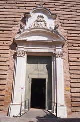 Entrance door of San Cristoforo alla Certosa church, Ferrara, Italy
