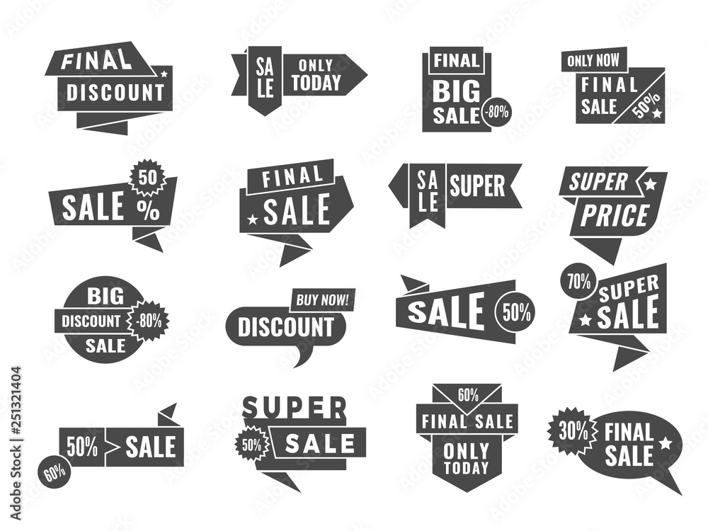 Sticker promo tag badges. sale and offers retail banners and labels vector black template. illustration of p