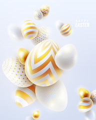 Vector Happy Easter holiday background with abstract composition of 3d Easter eggs. Banner template