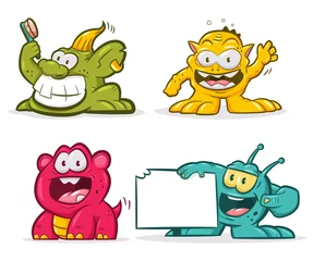 Fotobehang Cute trolls set. Vector cartoon funny monsters character isolated on white background. © Roi_and_Roi