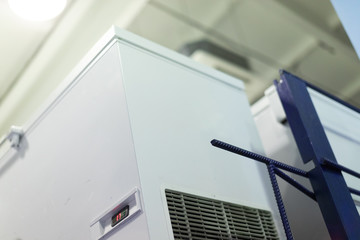 Warehouse with white refrigerators