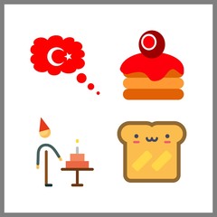 4 baked icon. Vector illustration baked set. birthday and toast icons for baked works
