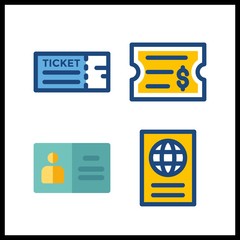 4 pass icon. Vector illustration pass set. passport and ticket icons for pass works