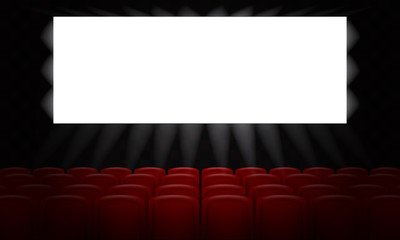 Movie cinema with empty white screen for poster design. 3d Vector illustration.