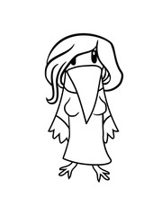 frau weiblich mädchen haare girl schön hübsch rabe krähe vogel küken vögelchen comic cartoon süß niedlich clipart design cool gemalt