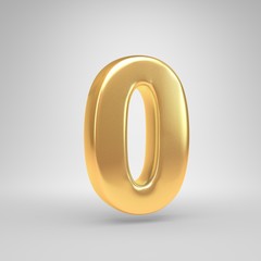 3D number 0. Shiny golden font isolated on white background