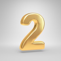 Naklejka premium 3D number 2. Shiny golden font isolated on white background