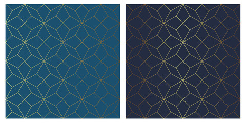 Golden vector seamless star pattern on blue background