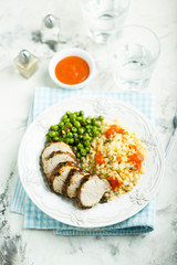 Pork with bulgur and green pea