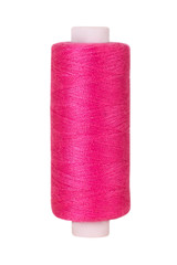 Pink sewing thread reel on white isolated background