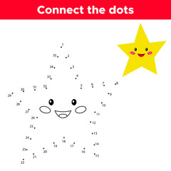 Dot to dot game, numbers game for children. Cute cartoon kawaii star. Space theme. Vector illustration.