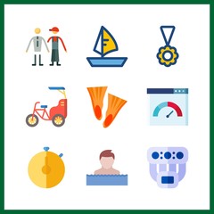 9 race icon. Vector illustration race set. manifold and stopwatch icons for race works