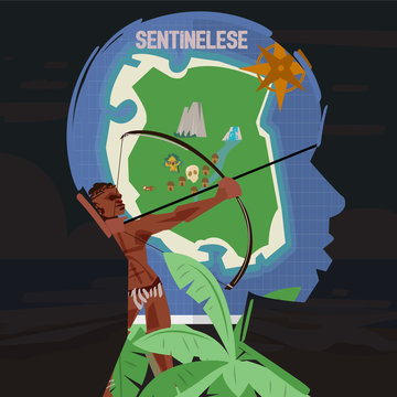 north sentinel island map in sentinelese face shilluate. missing people concept - vector