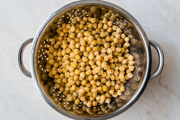 Cooked Chickpeas in Metal Colander / Strainer