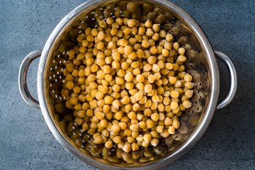 Cooked Chickpeas in Metal Colander / Strainer