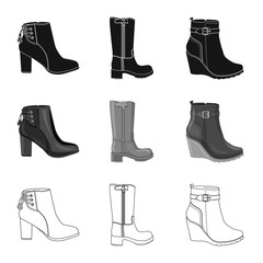 Vector design of footwear and woman logo. Collection of footwear and foot stock vector illustration.