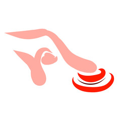 man presses a finger on the round red button