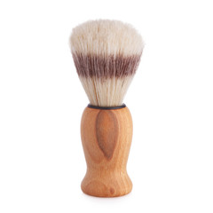 Classic shaving brush with raccoon fur isolated on white