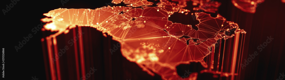 Aufkleber digital mainlands from space. cities and countries connected by plexus light lines. virtual continen
