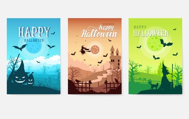 Halloween time background concept border for design.  Landscape template of flayer, magazines, posters, book cover, banners. Vector design illustration