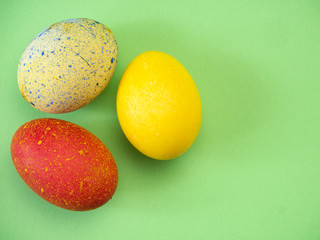 Easter eggs painted on green background
