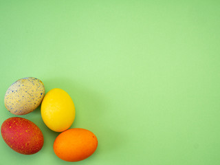 Easter eggs painted on green background